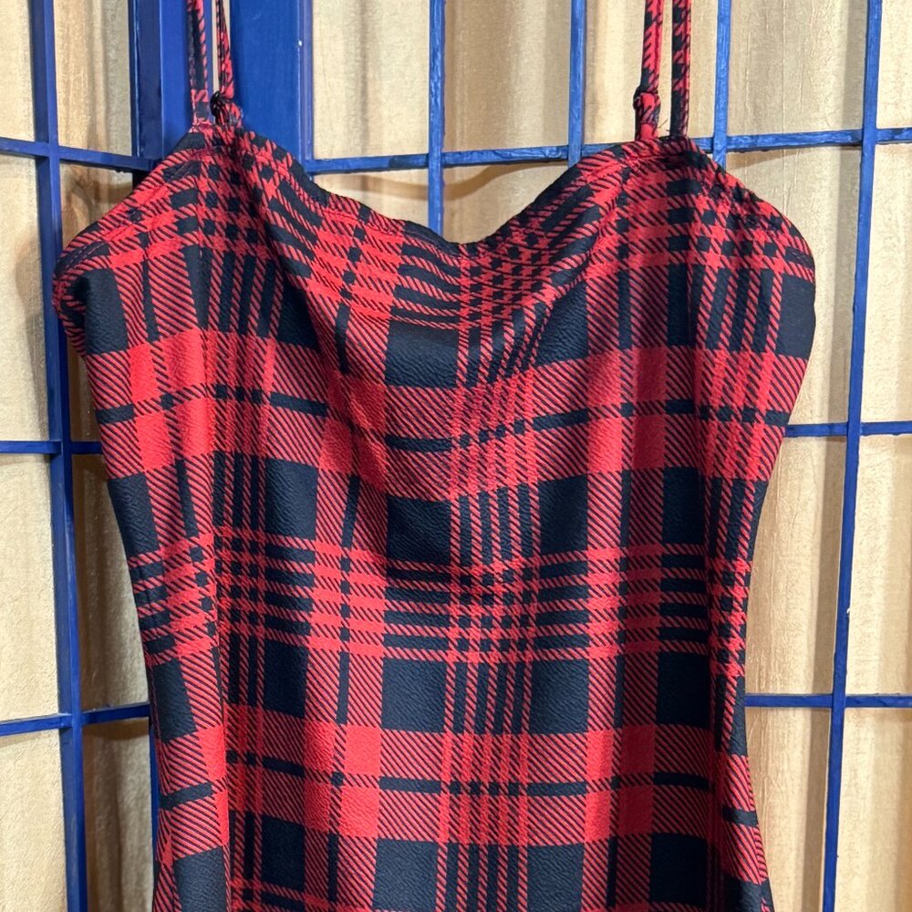 SHEIN Red Black Plaid Bodycon Dress XL